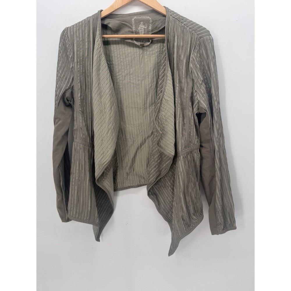 MY TRIBE USA Beige Leather Drape Open Front Jacket Women Size Large